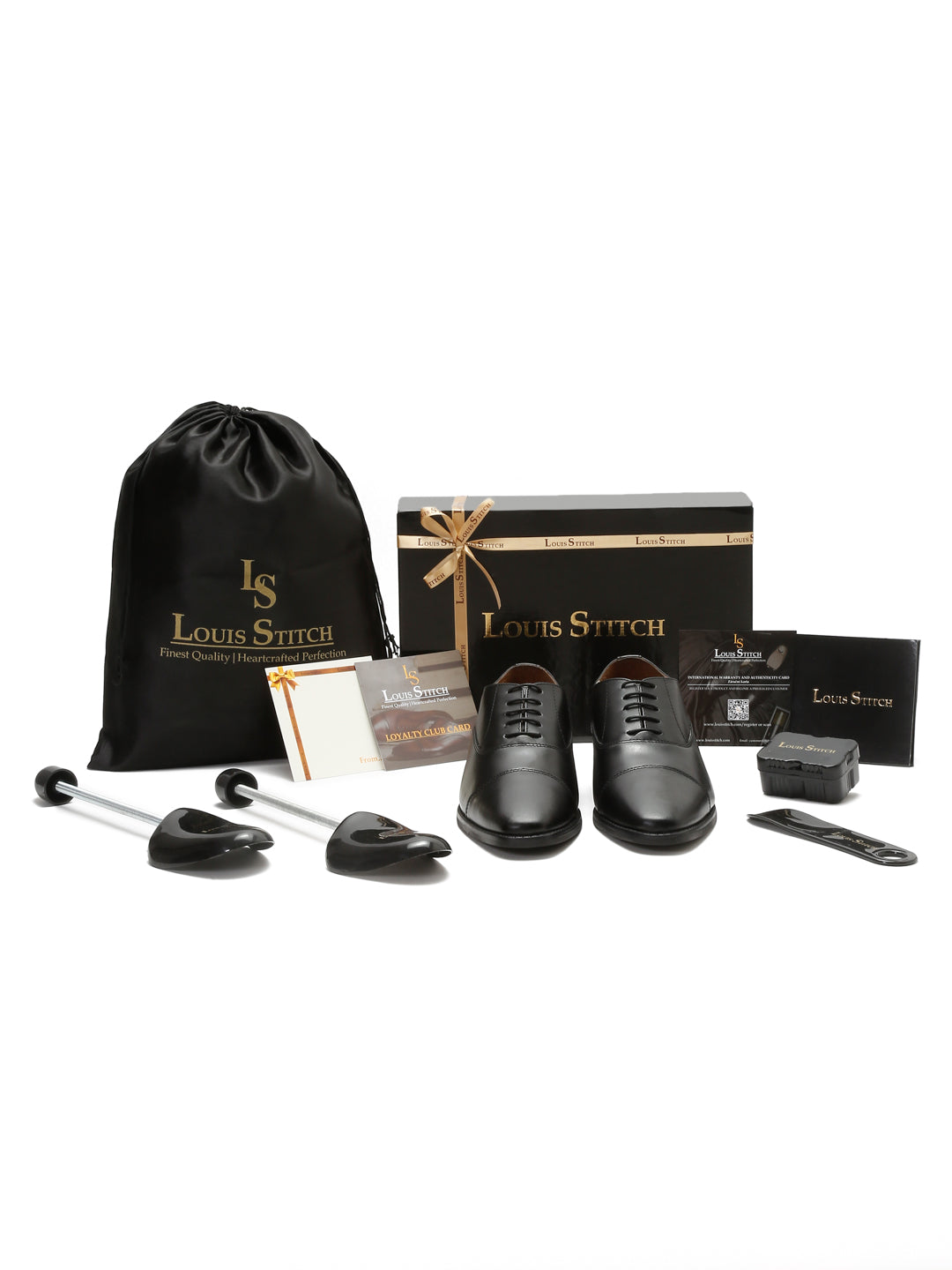 Jet Black Italian Leather Cap-Toe Shoes