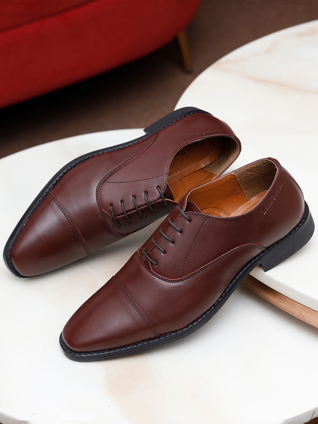 Rosewood Italian Leather Cap-Toe Shoes
