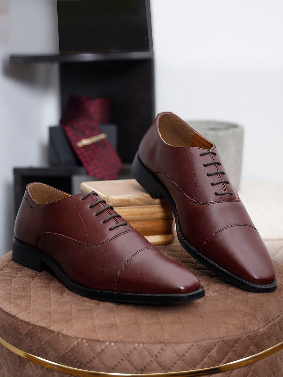 Rosewood Italian Leather Cap-Toe Shoes