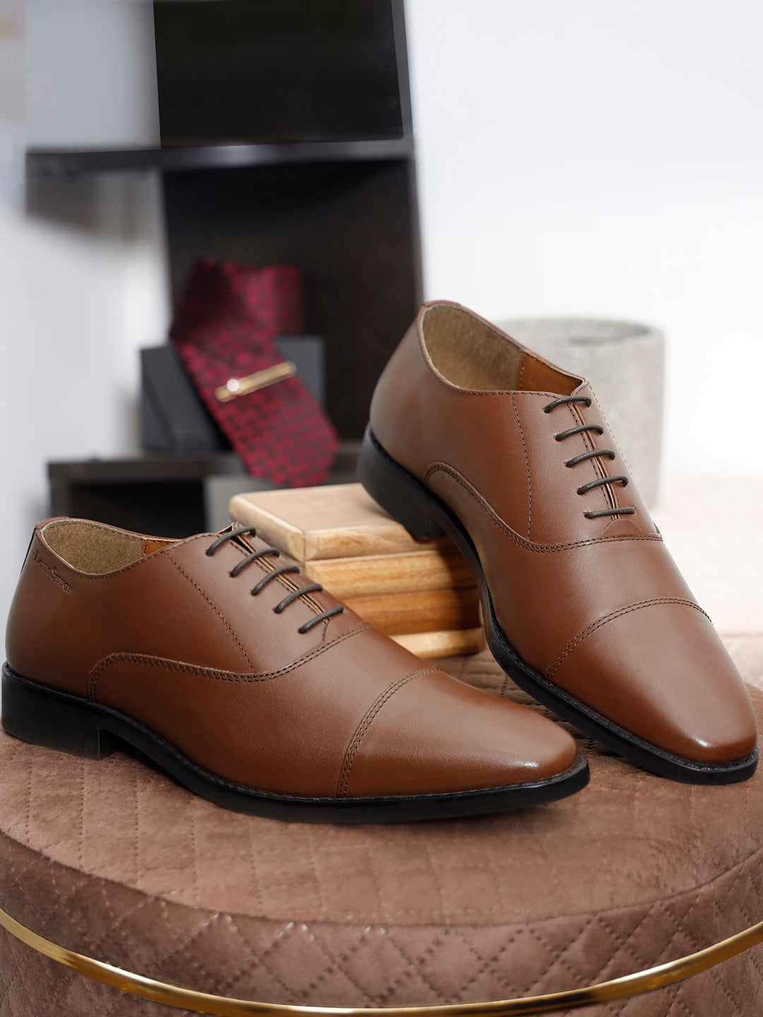 Tan Italian Leather Cap-Toe Shoes