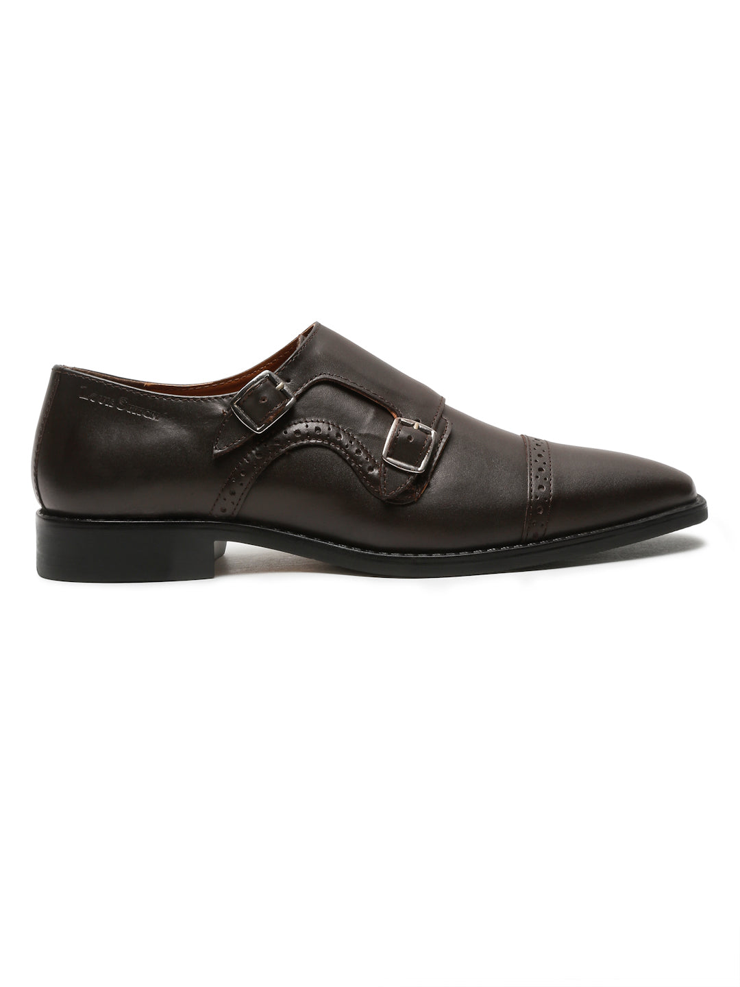 Brunette Brown Italian Leather Double Monk Strap Shoes