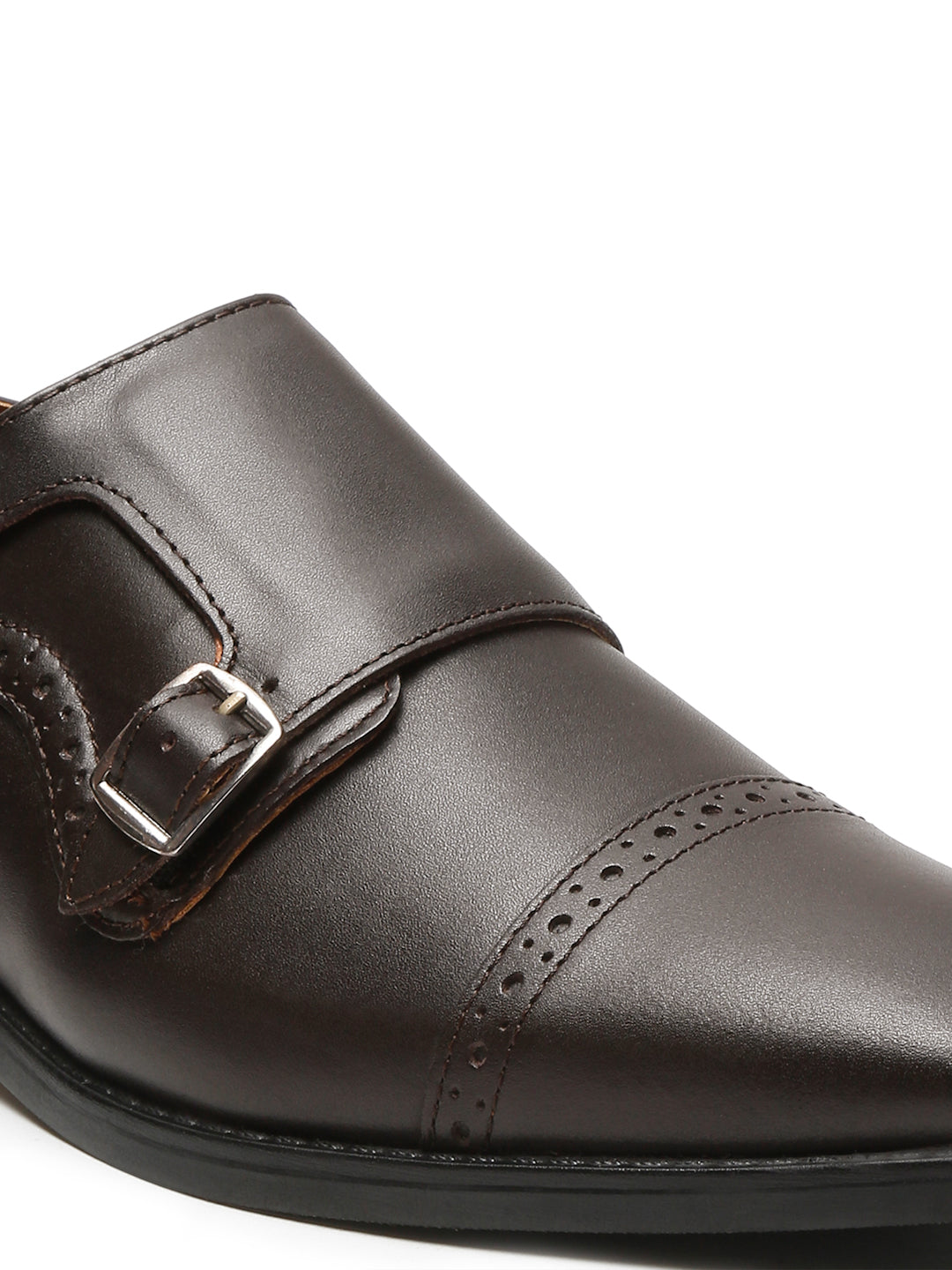 Brunette Brown Italian Leather Double Monk Strap Shoes