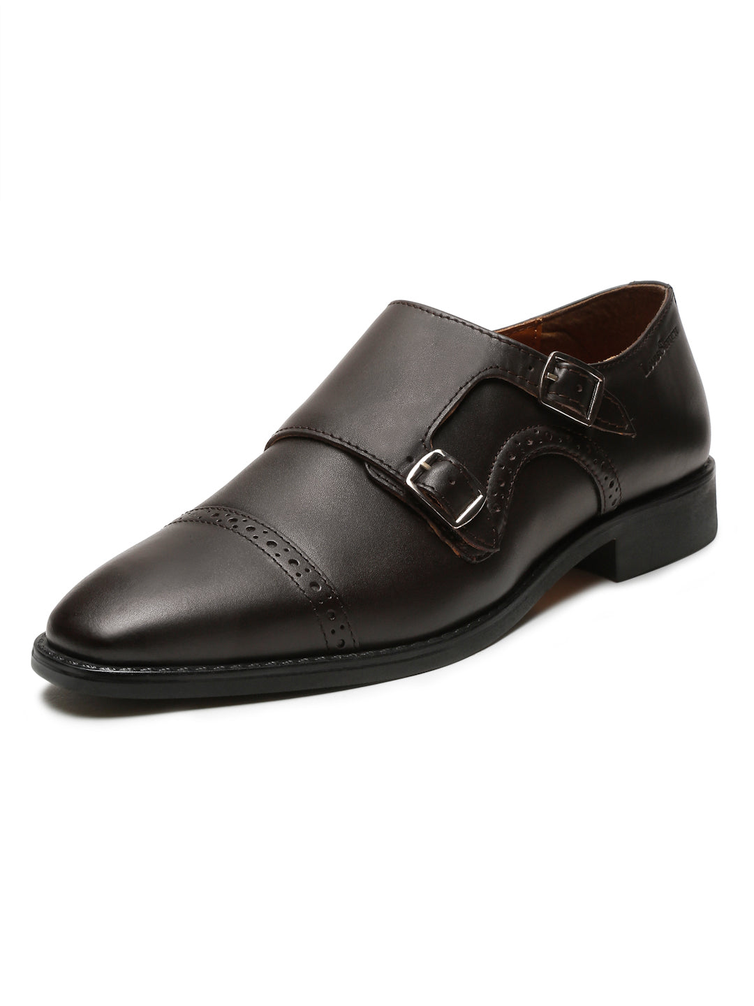 Brunette Brown Italian Leather Double Monk Strap Shoes