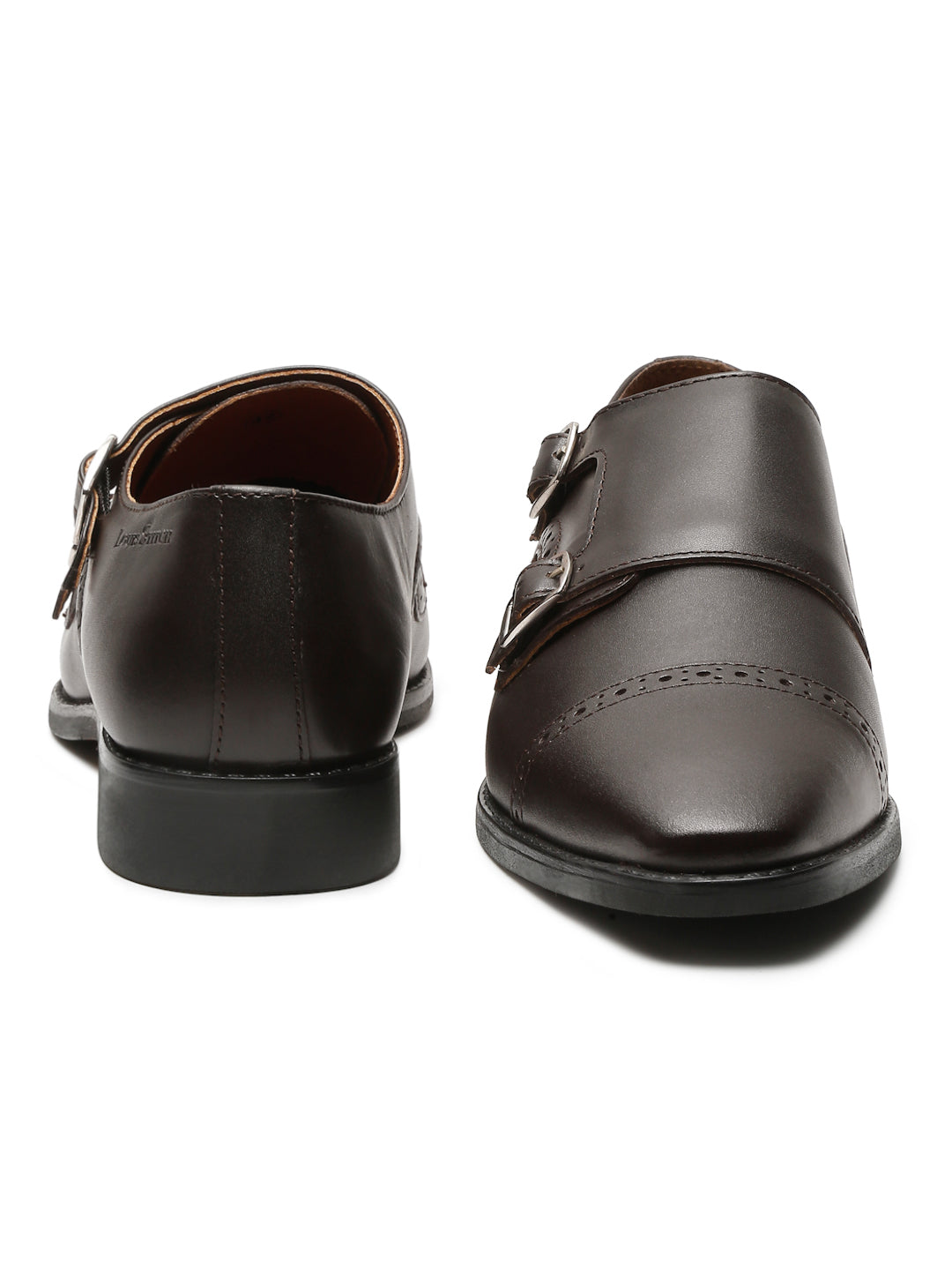 Brunette Brown Italian Leather Double Monk Strap Shoes