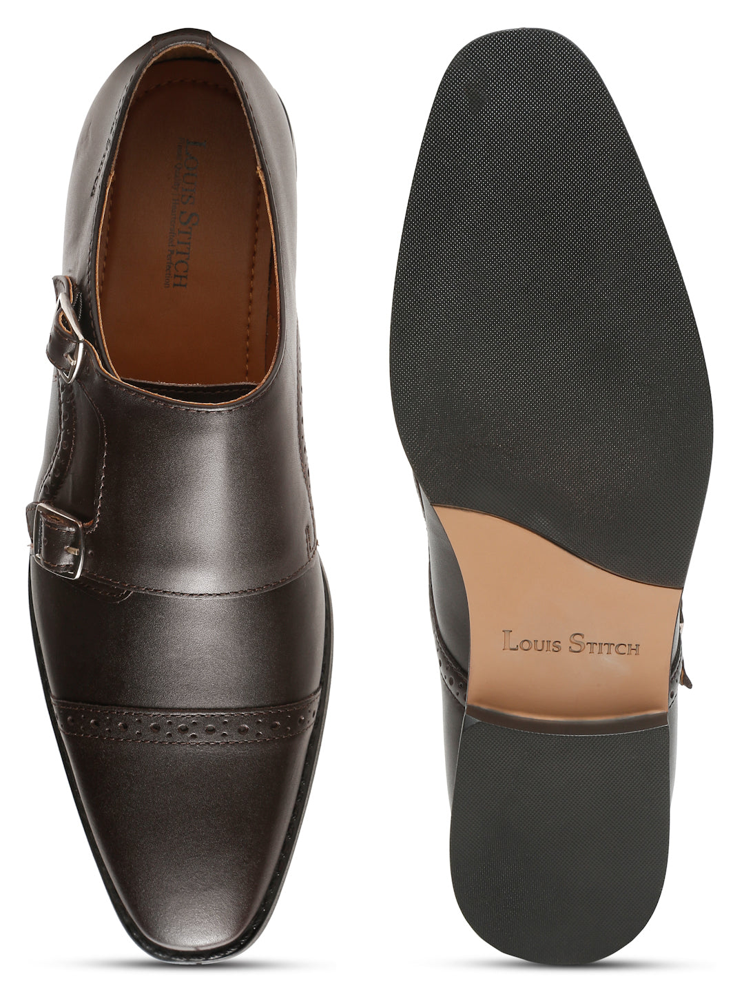 Brunette Brown Italian Leather Double Monk Strap Shoes