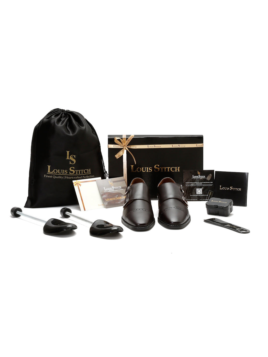 Brunette Brown Italian Leather Double Monk Strap Shoes