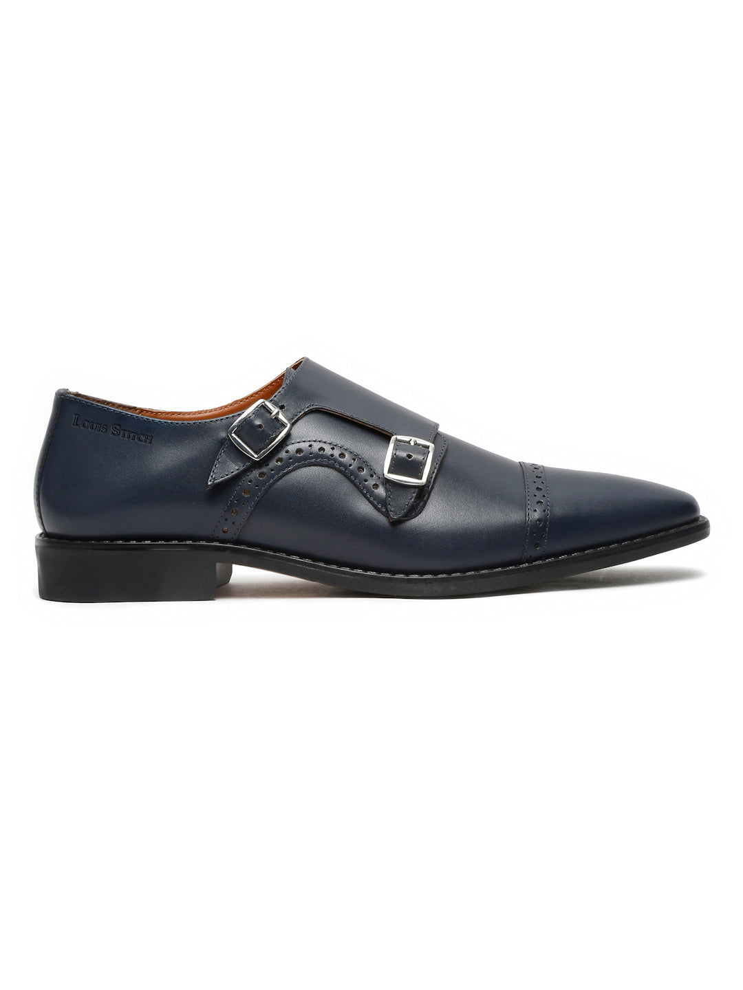 Prussian Blue Italian Leather Double Monk Strap Shoes