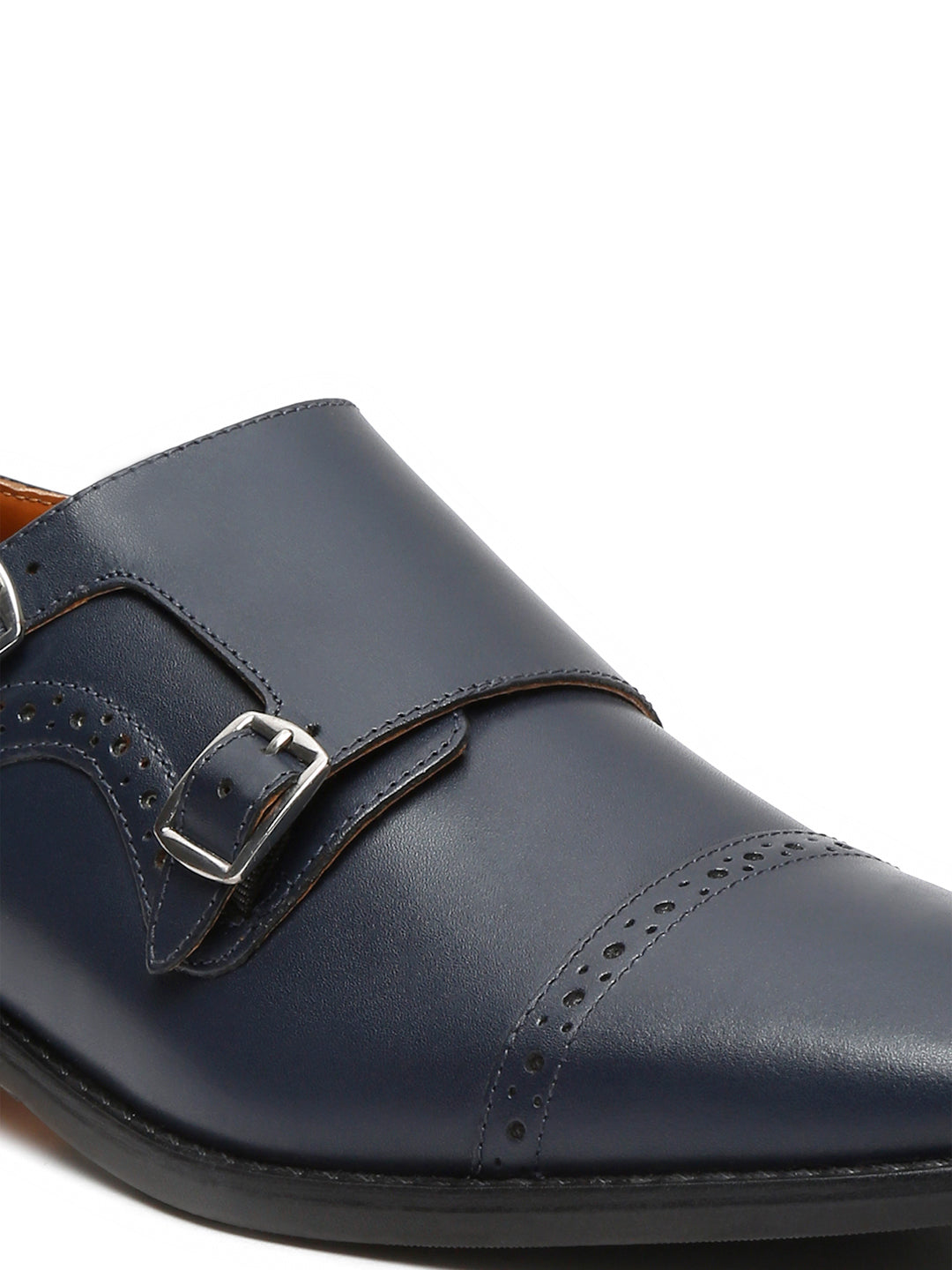 Prussian Blue Italian Leather Double Monk Strap Shoes