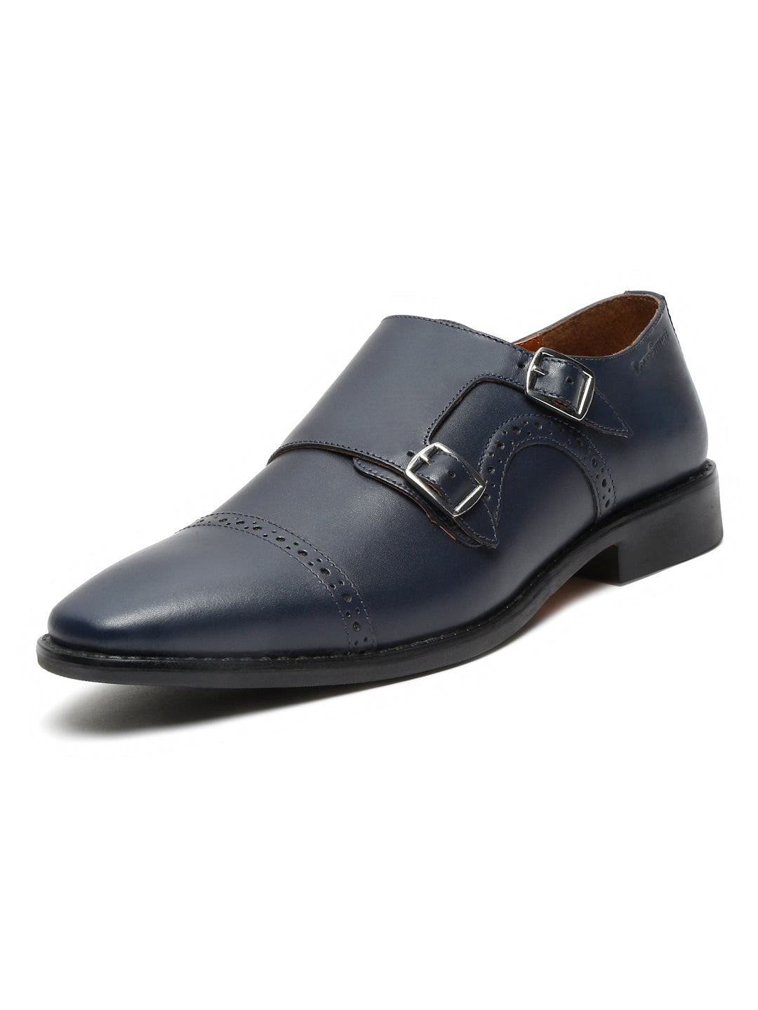 Prussian Blue Italian Leather Double Monk Strap Shoes