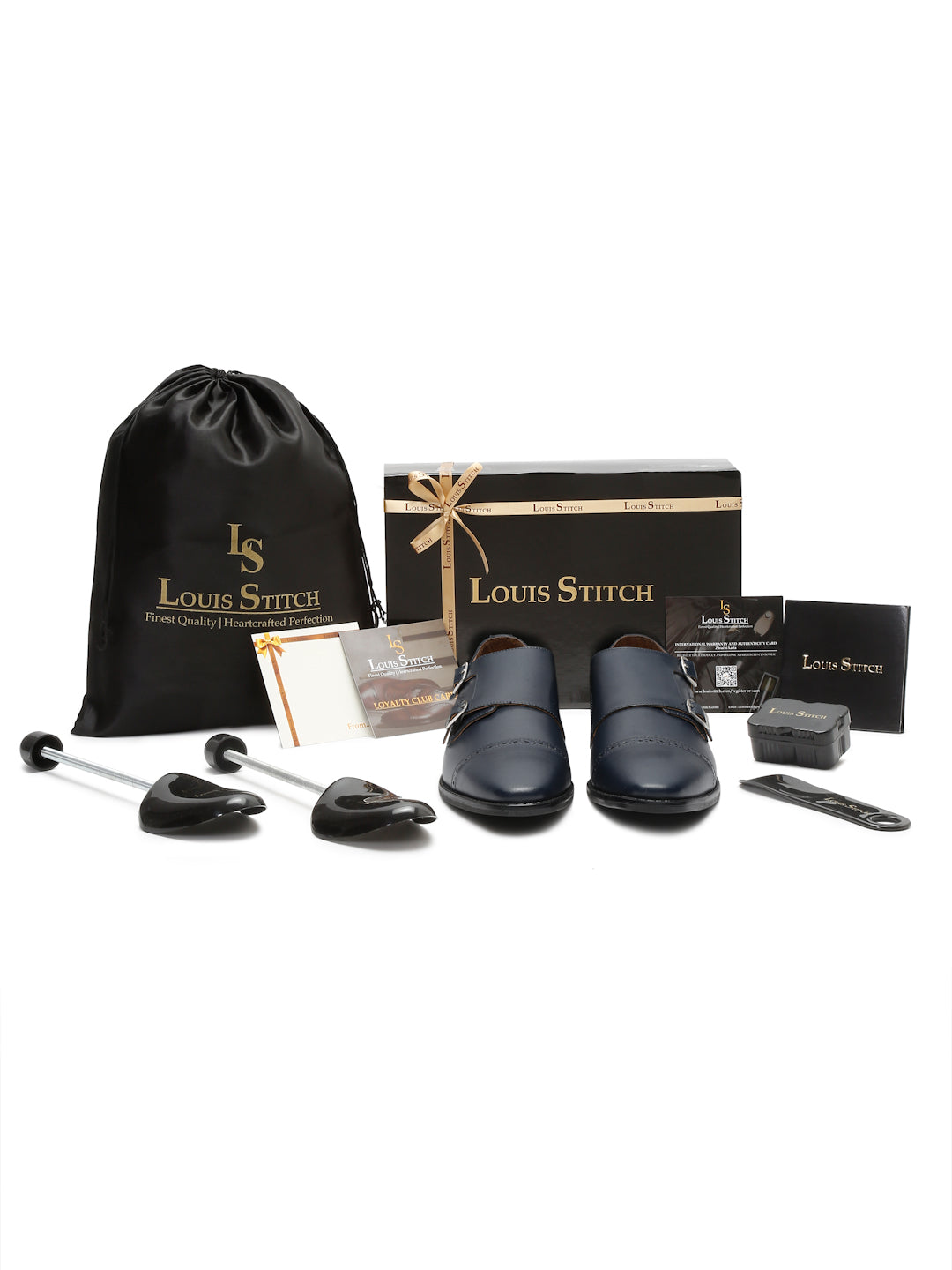 Prussian Blue Italian Leather Double Monk Strap Shoes