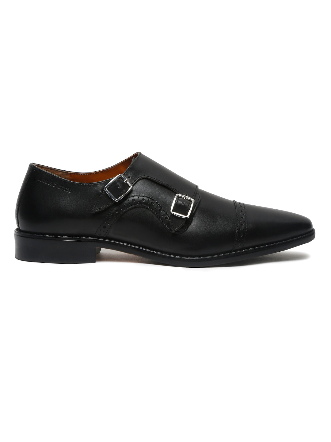 Jet Black Italian Leather Double Monk Strap Shoes