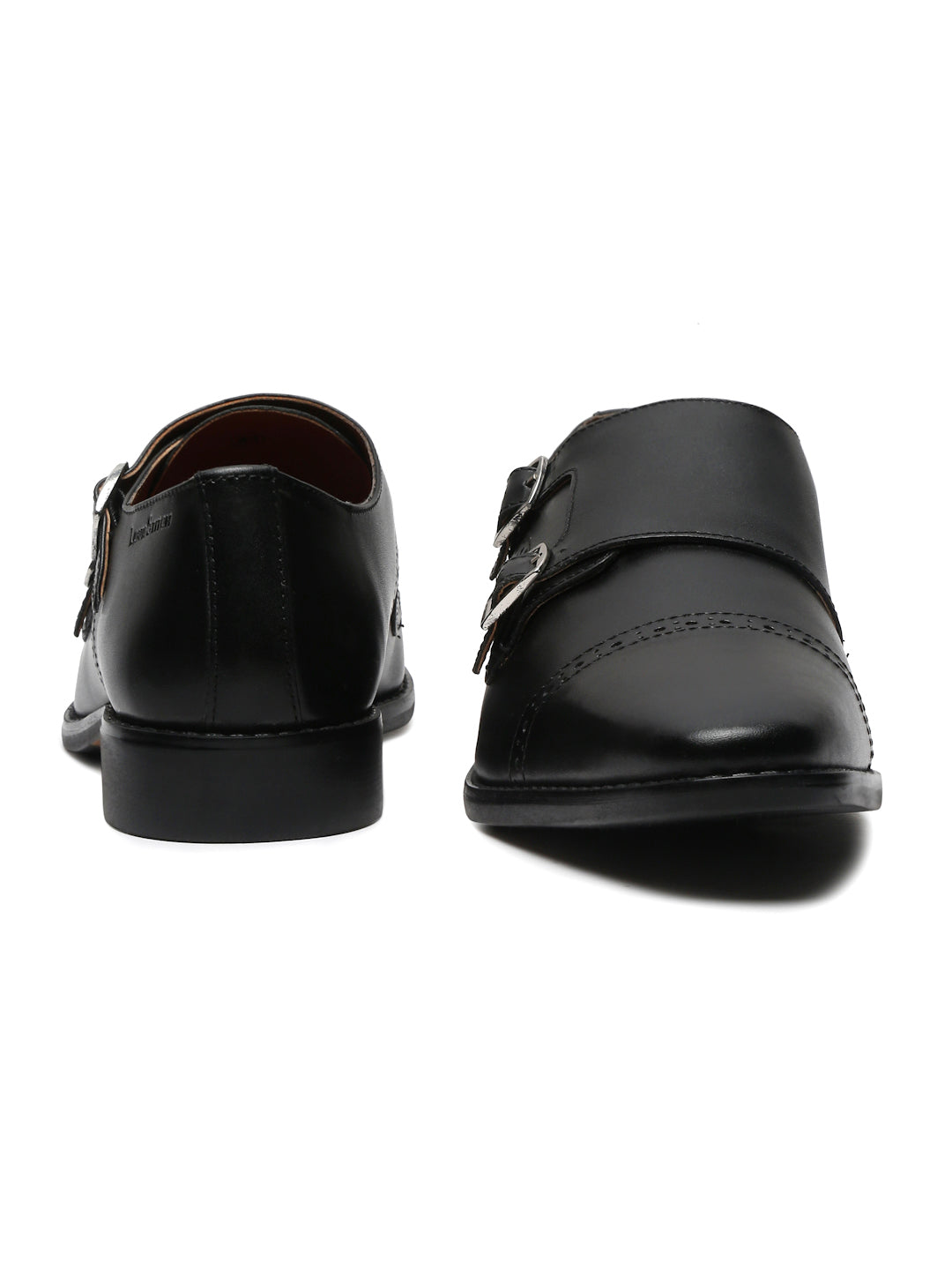 Jet Black Italian Leather Double Monk Strap Shoes
