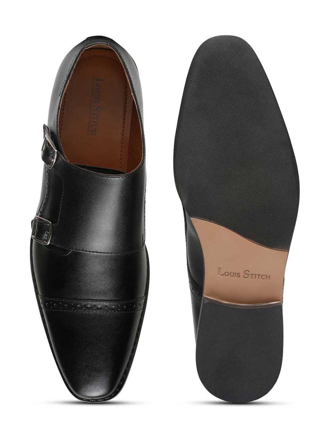 Jet Black Italian Leather Double Monk Strap Shoes