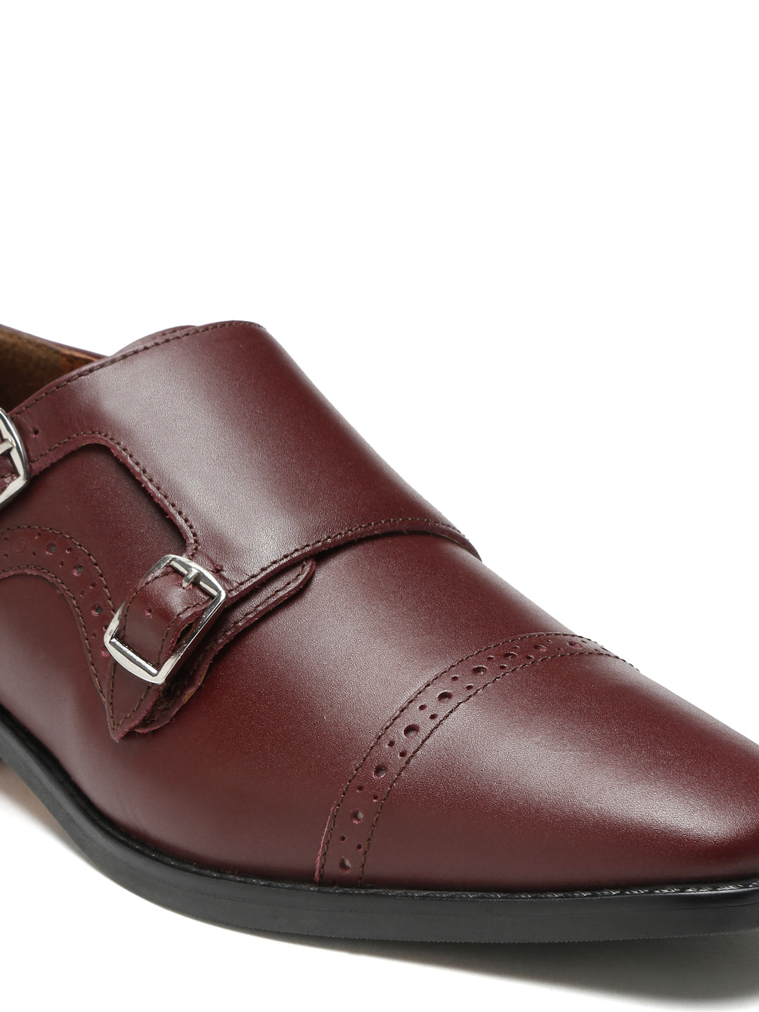 Rosewood Italian Leather Double Monk Strap Shoes