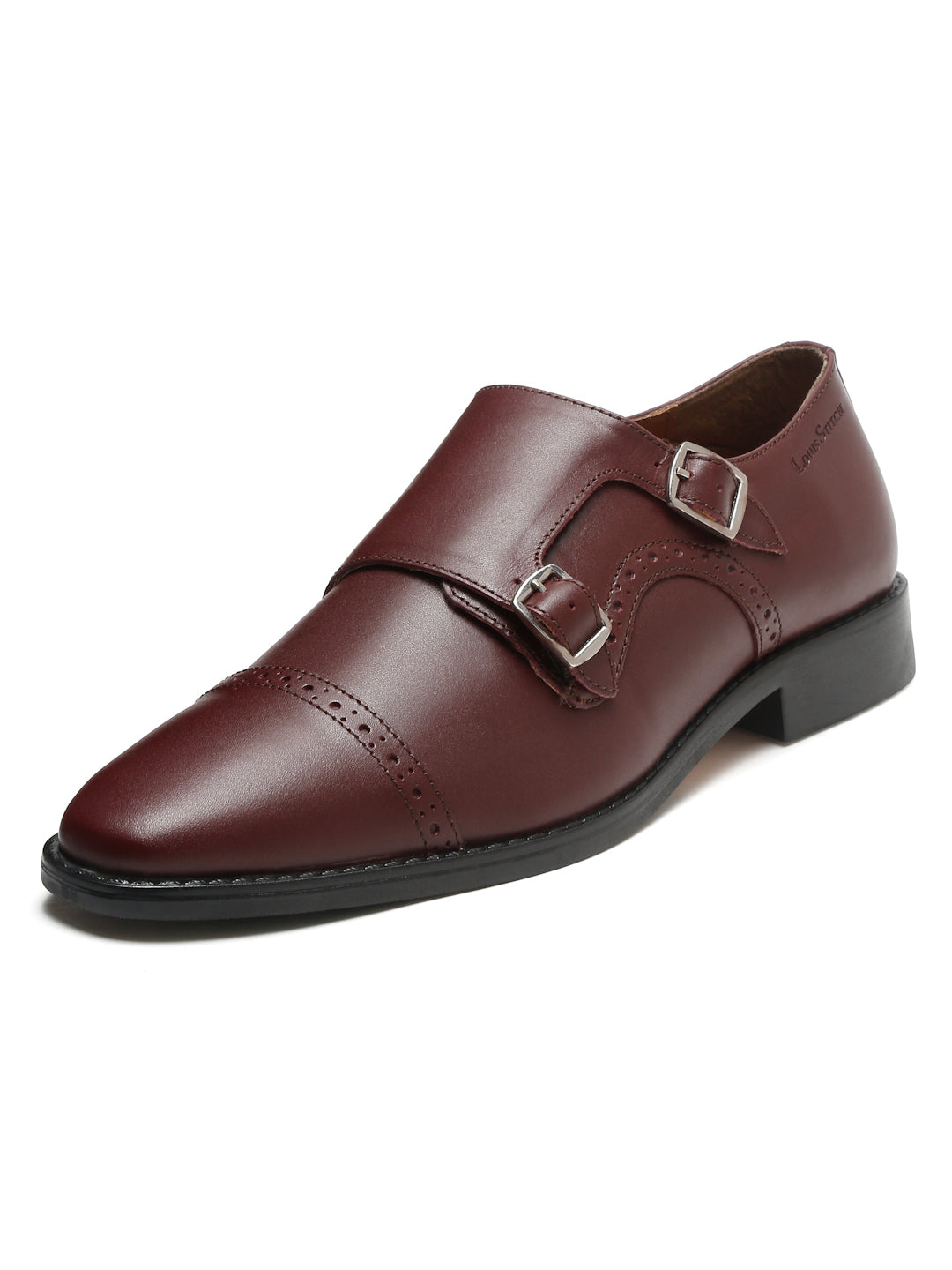 Rosewood Italian Leather Double Monk Strap Shoes