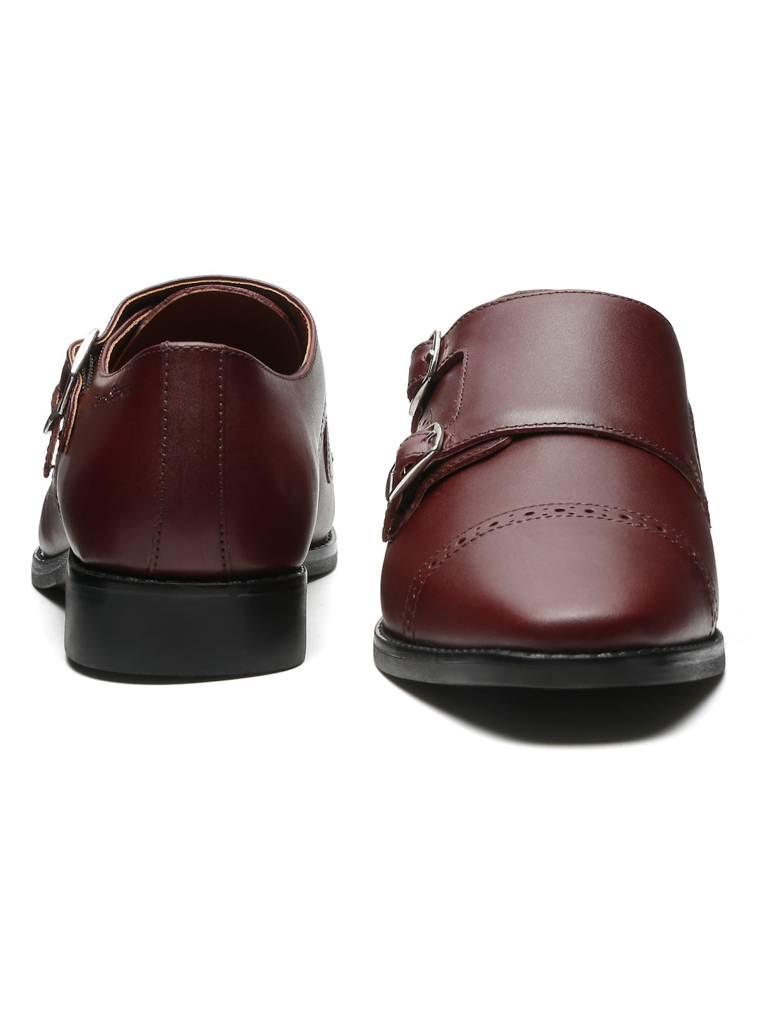 Rosewood Italian Leather Double Monk Strap Shoes