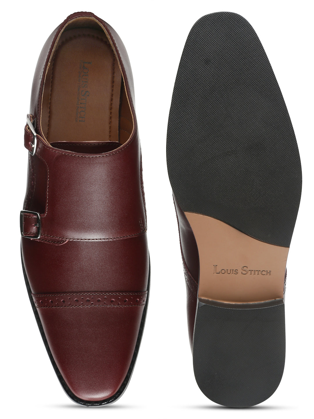 Rosewood Italian Leather Double Monk Strap Shoes