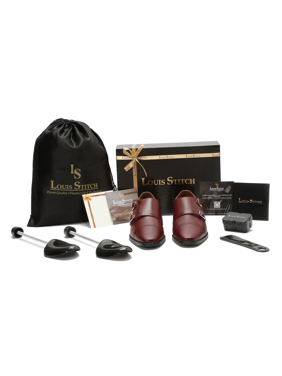 Rosewood Italian Leather Double Monk Strap Shoes