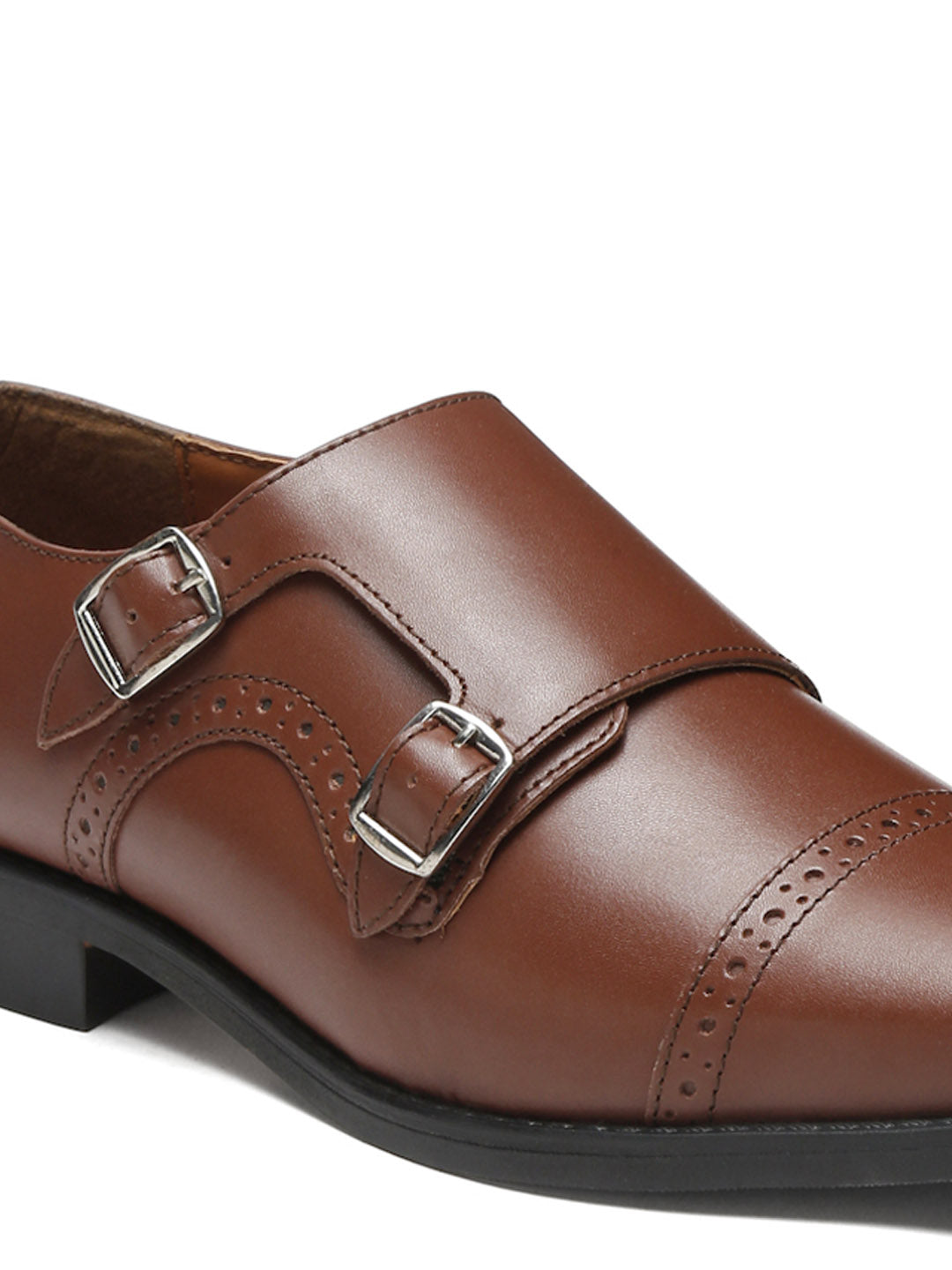 Ruseet Tan Italian Leather Double Monk Strap Shoes