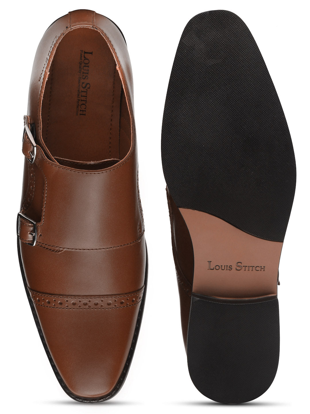 Ruseet Tan Italian Leather Double Monk Strap Shoes
