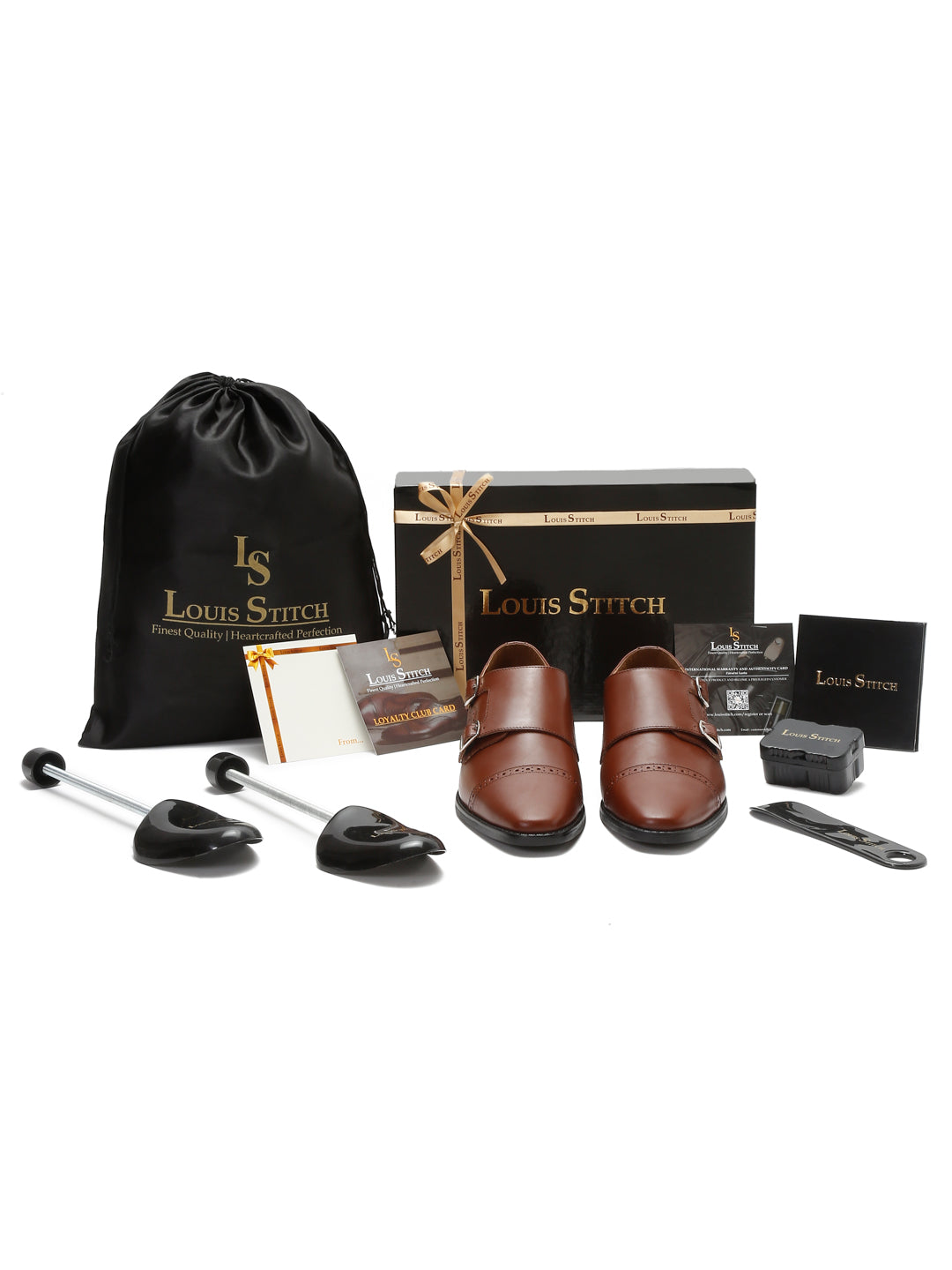 Ruseet Tan Italian Leather Double Monk Strap Shoes