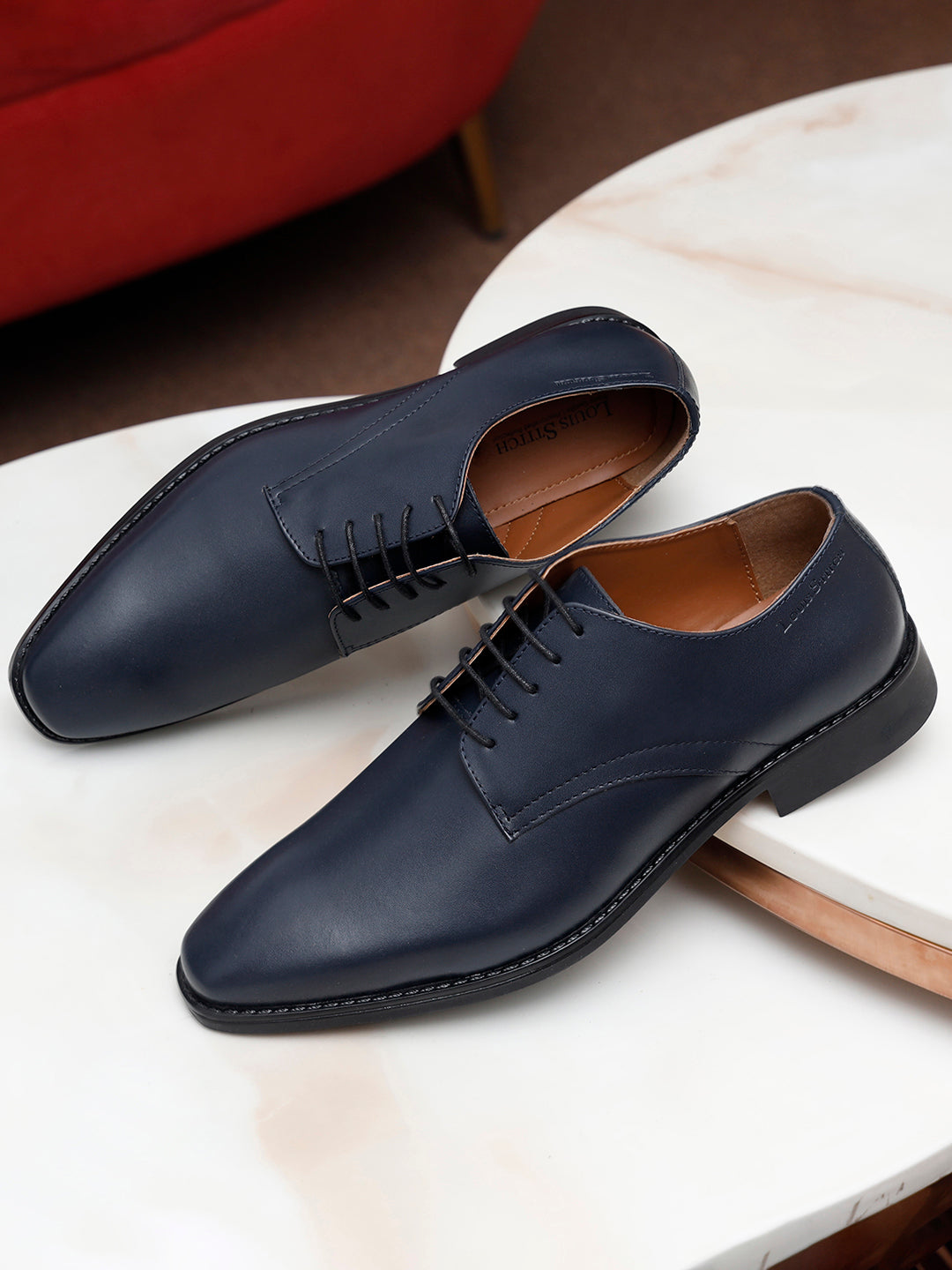 Prussian Blue Italian Leather Derby Shoes