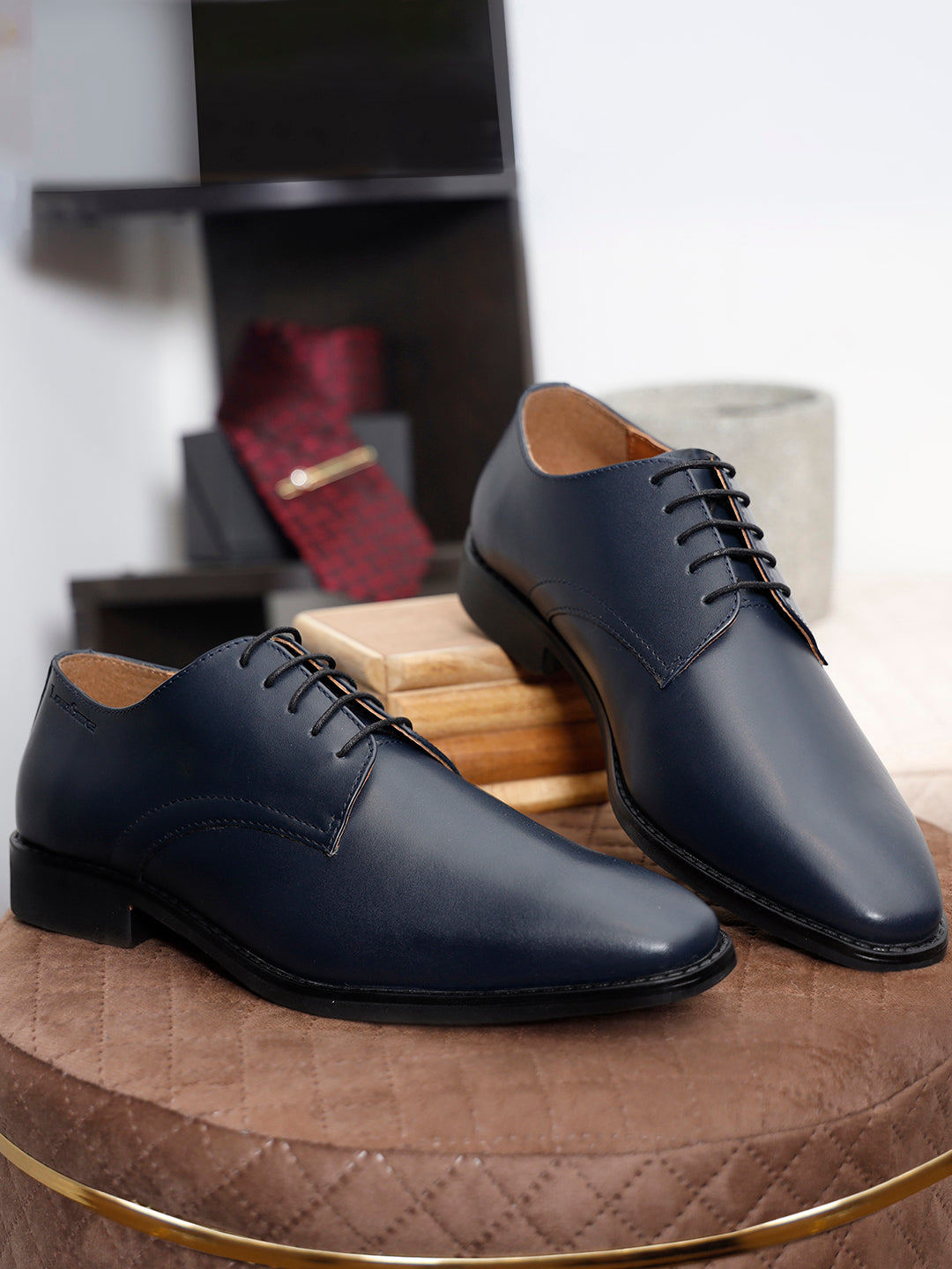 Prussian Blue Italian Leather Derby Shoes