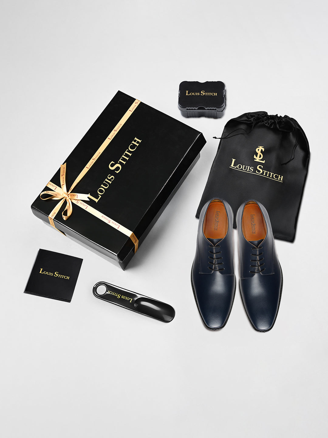 Prussian Blue Italian Leather Derby Shoes