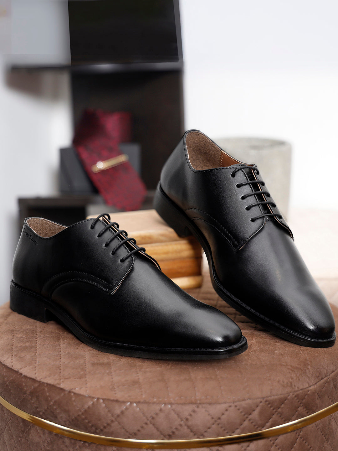 Jet Black Italian Leather Derby Shoes