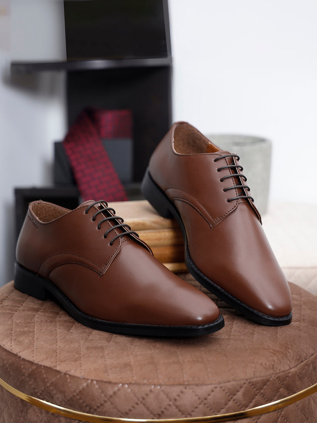 Tan Italian Leather Derby Shoes