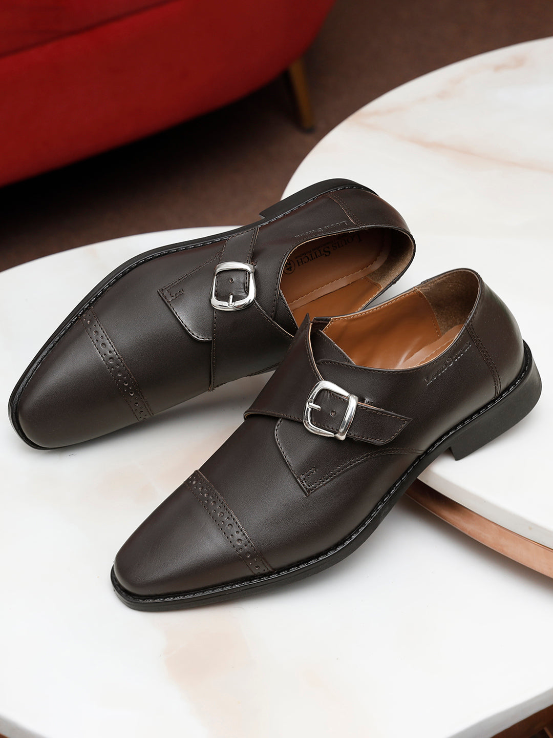 Brunette Brown Italian Leather Single Monk Strap Shoes