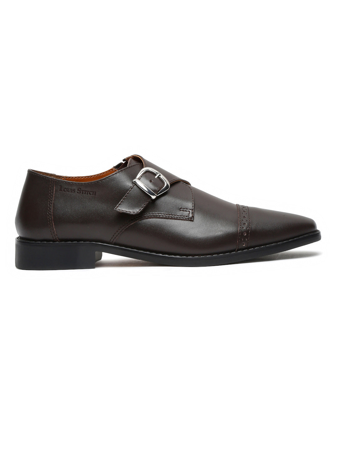 Brunette Brown Italian Leather Single Monk Strap Shoes