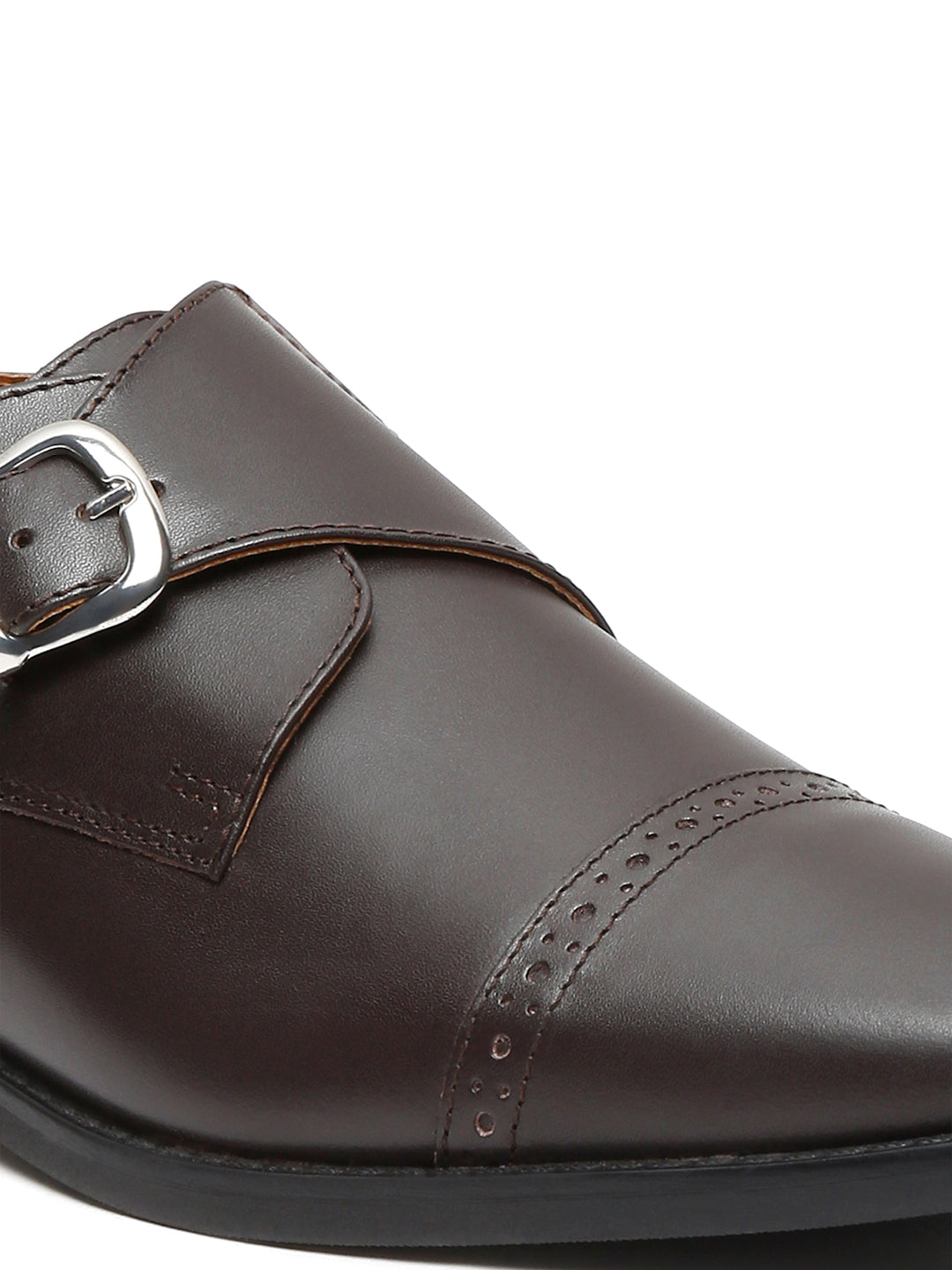 Brunette Brown Italian Leather Single Monk Strap Shoes
