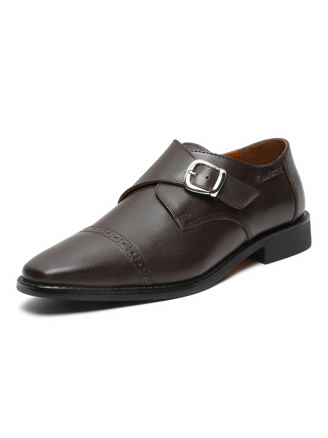 Brunette Brown Italian Leather Single Monk Strap Shoes