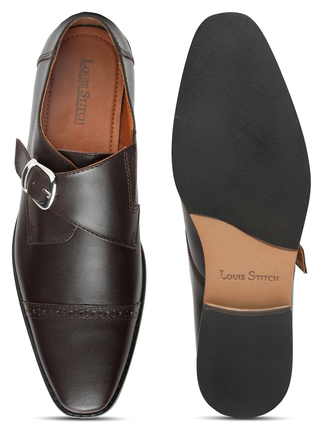 Brunette Brown Italian Leather Single Monk Strap Shoes