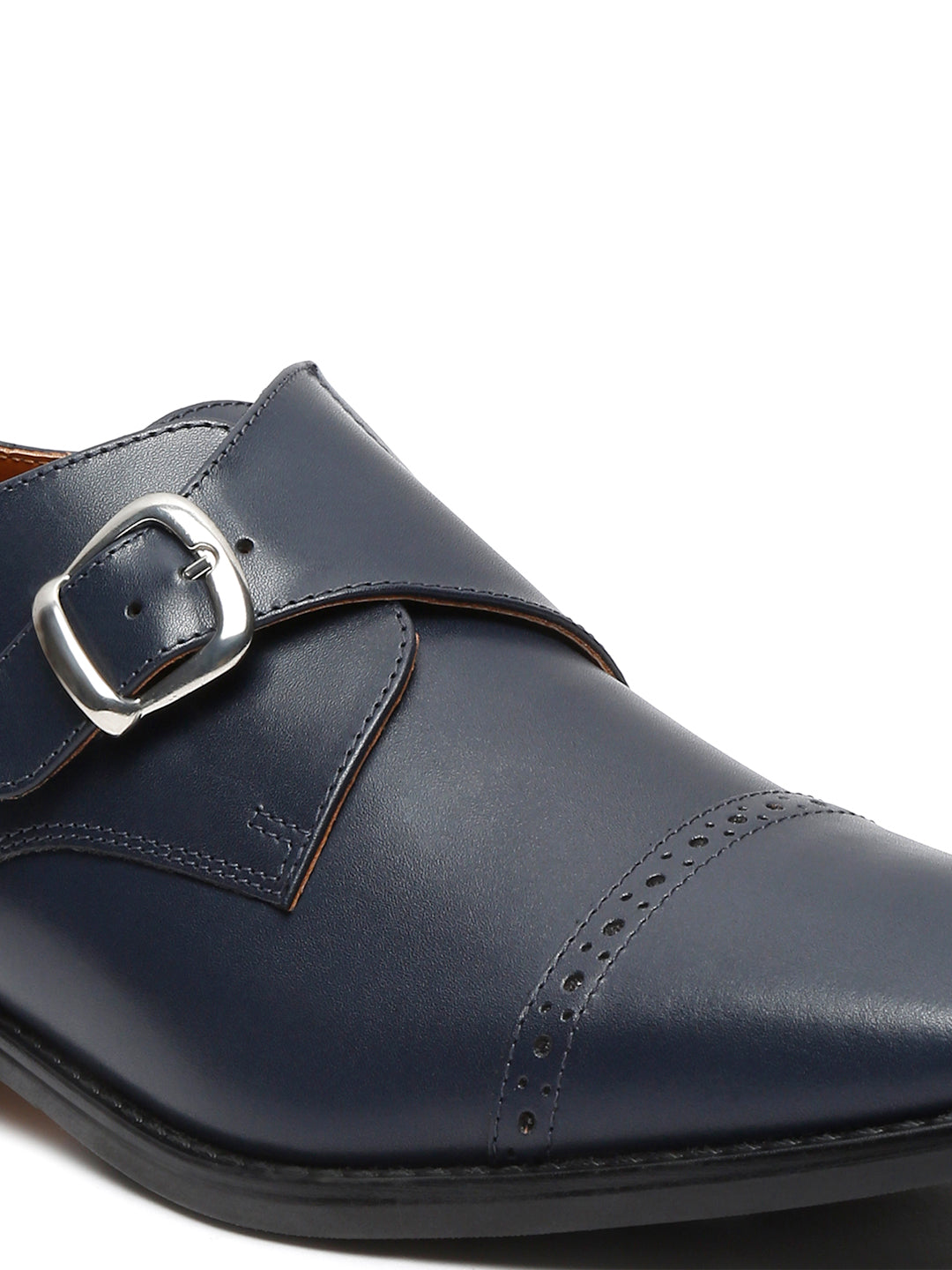 Prussian Blue Italian Leather Single Monk Strap Shoes
