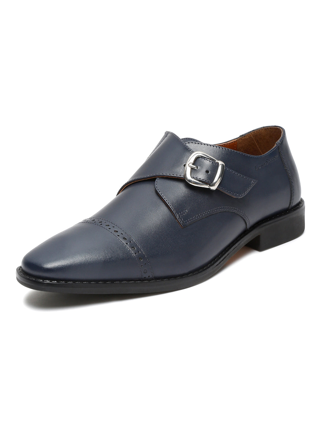 Prussian Blue Italian Leather Single Monk Strap Shoes