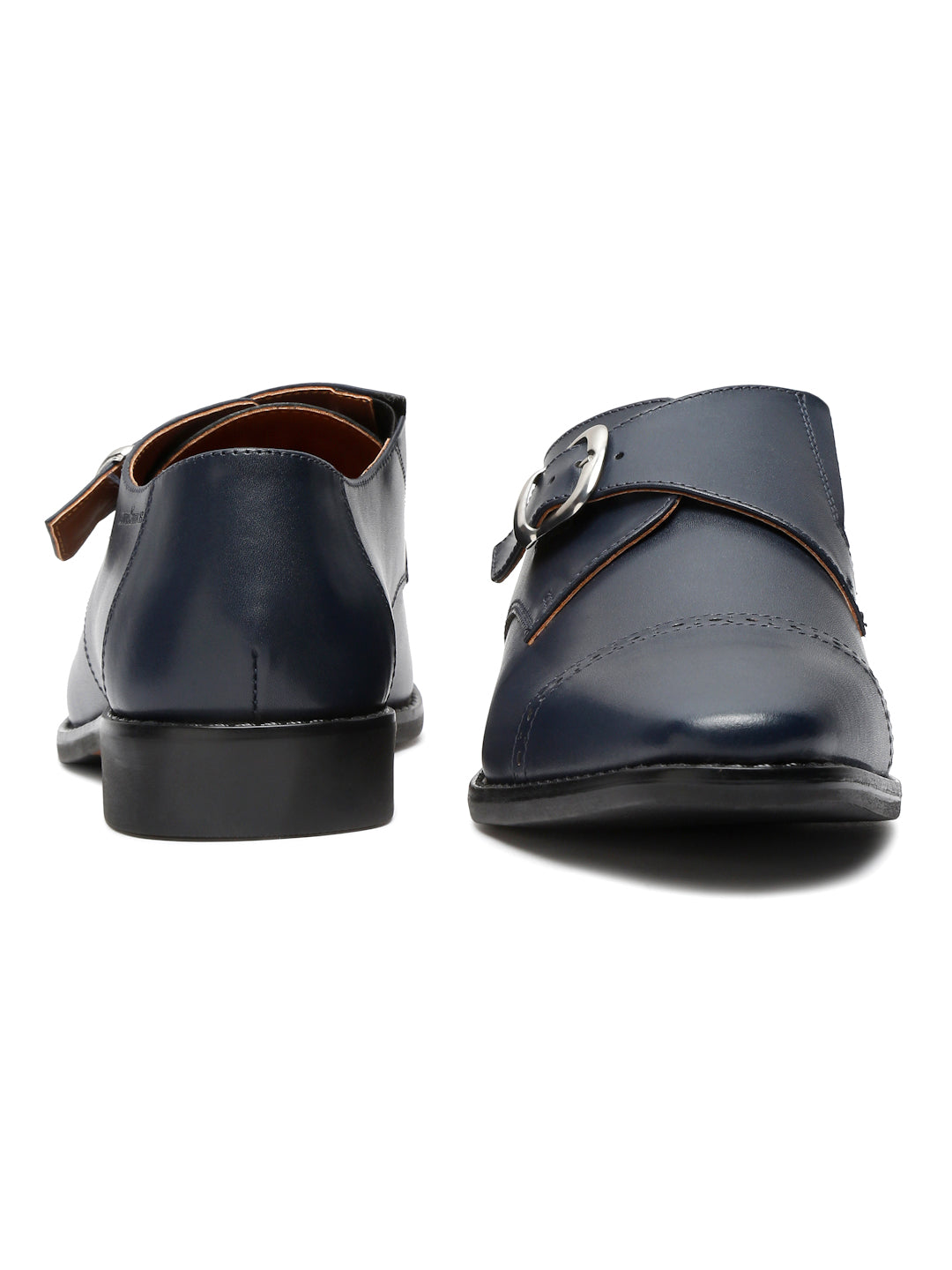 Prussian Blue Italian Leather Single Monk Strap Shoes