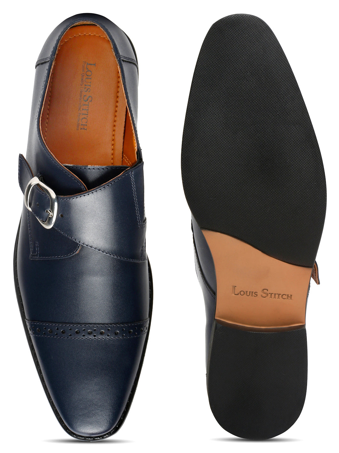 Prussian Blue Italian Leather Single Monk Strap Shoes