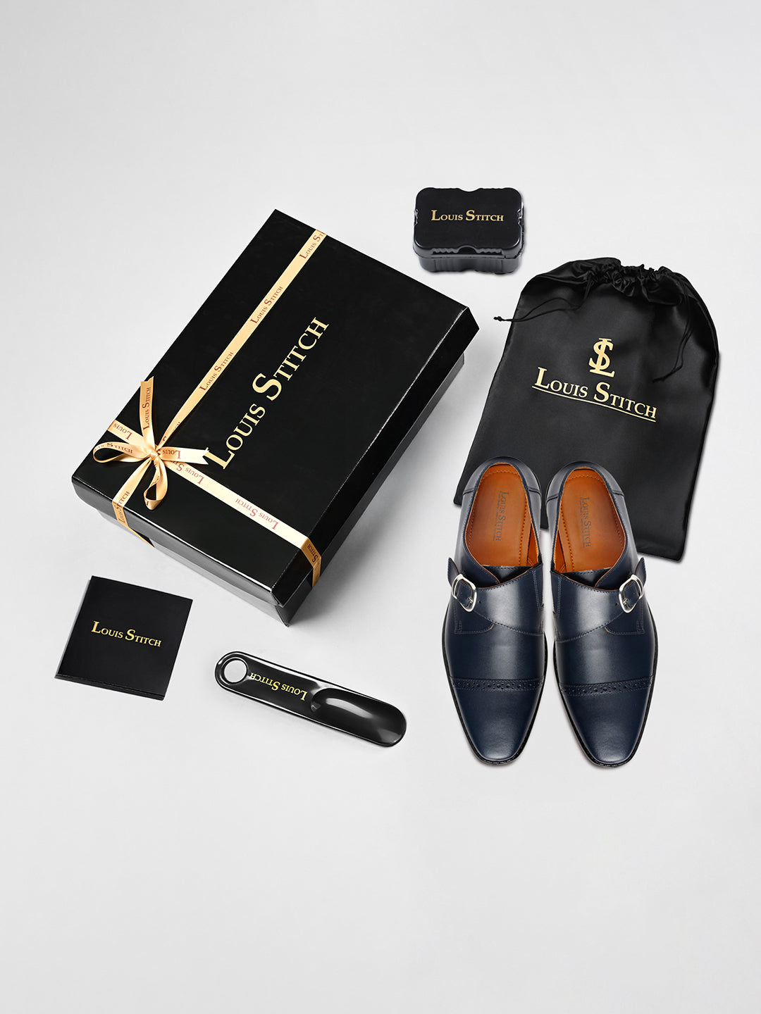 Prussian Blue Italian Leather Single Monk Strap Shoes