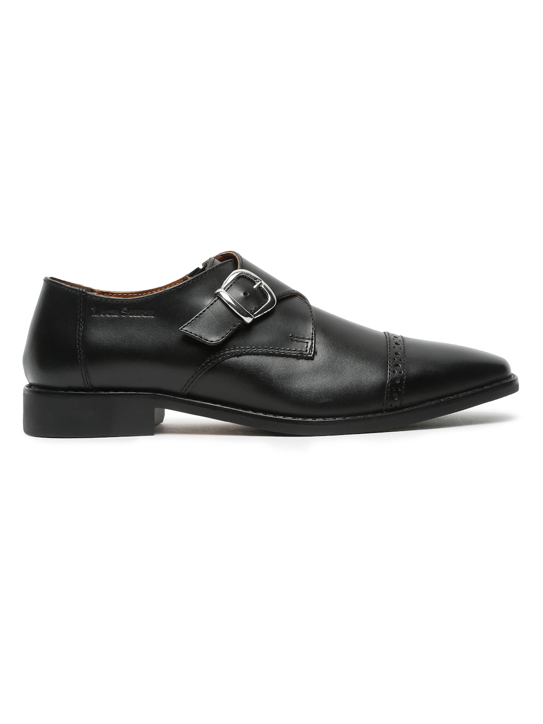 Jet Black Italian Leather Single Monk Strap Shoes