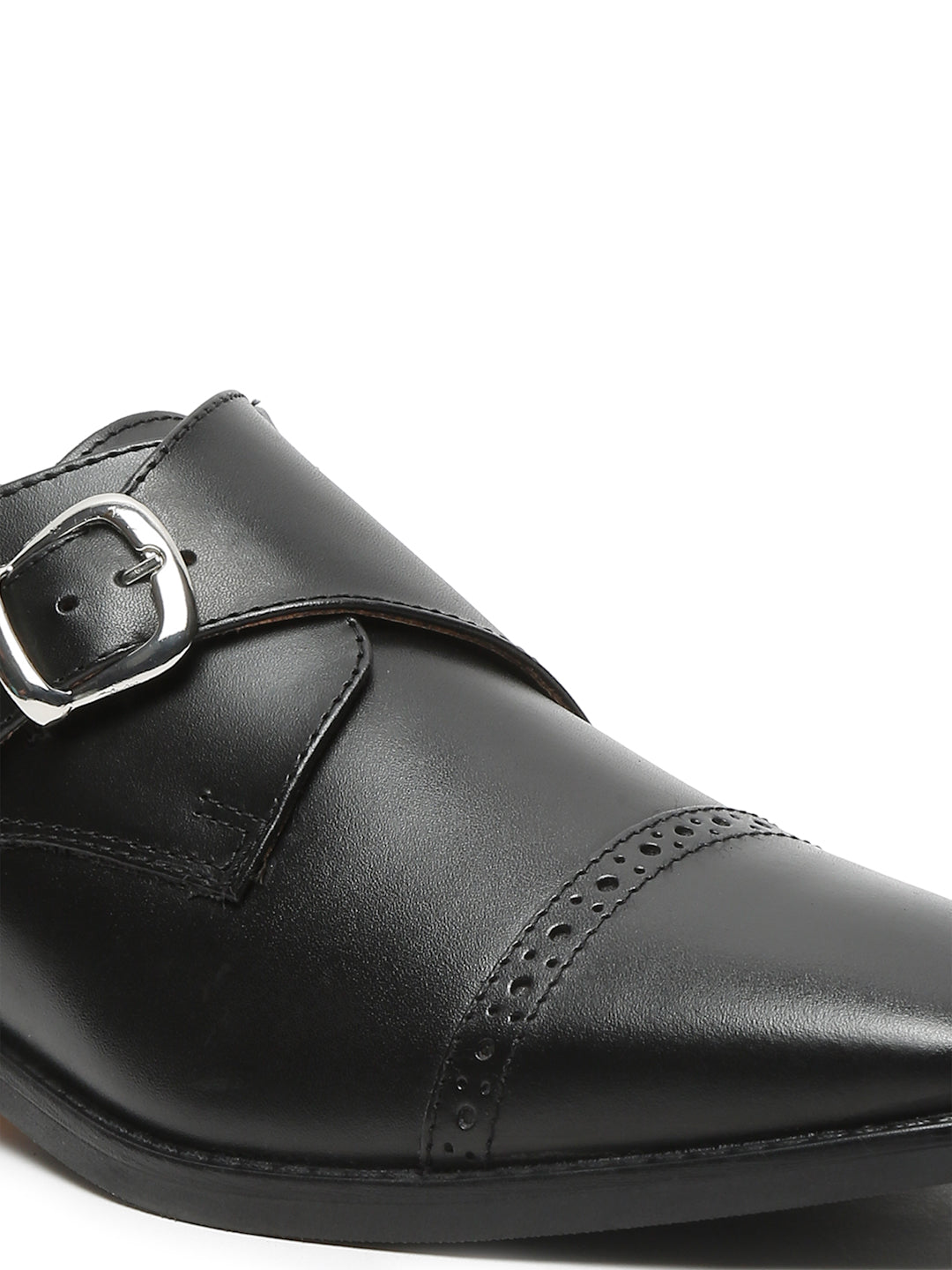 Jet Black Italian Leather Single Monk Strap Shoes