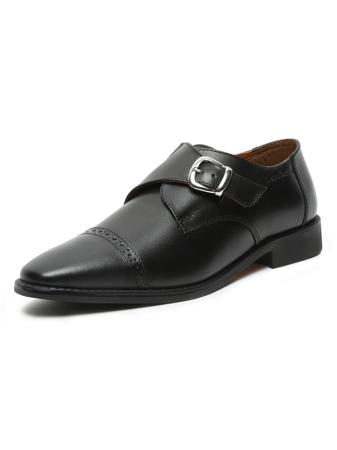 Jet Black Italian Leather Single Monk Strap Shoes