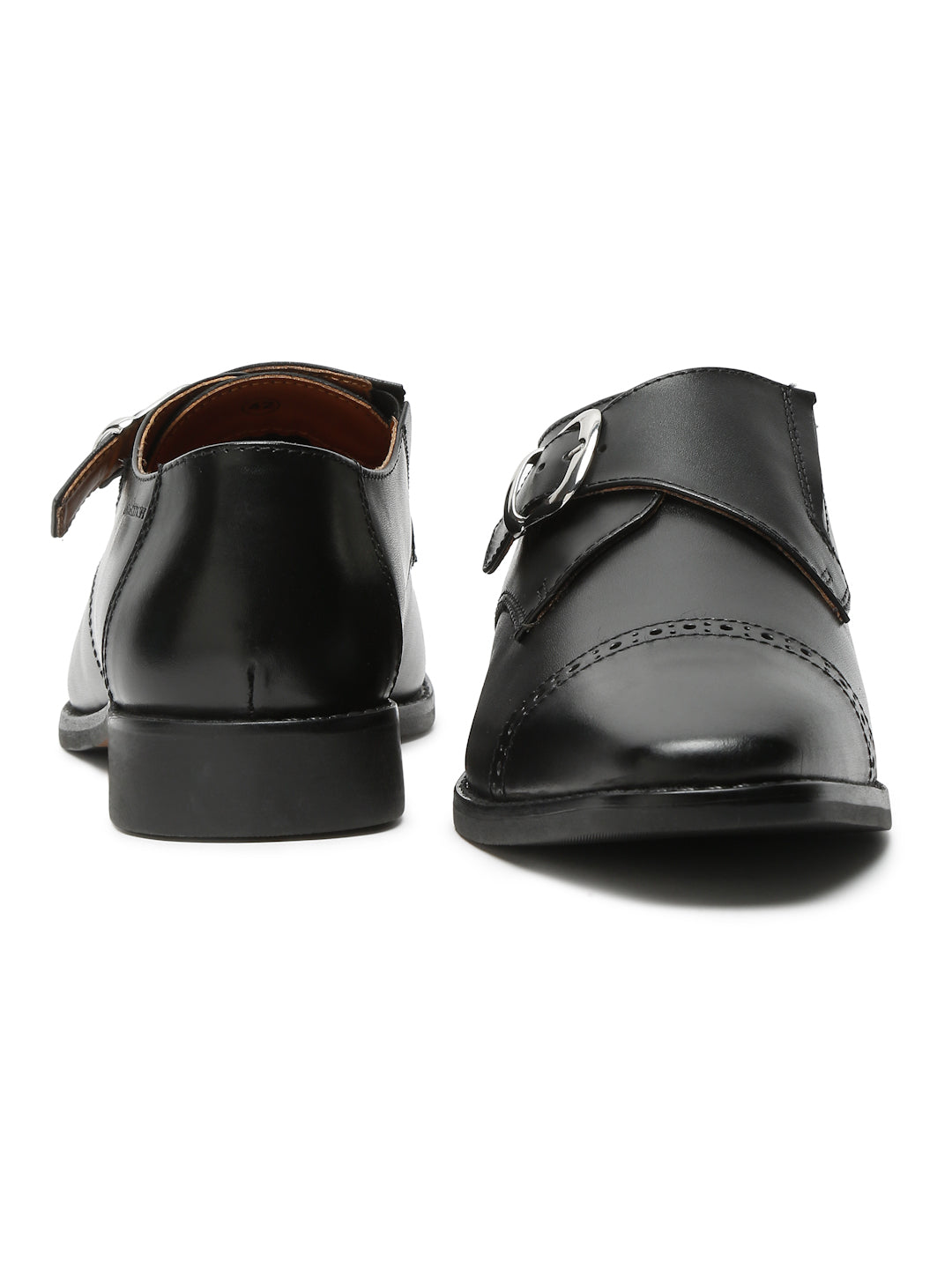 Jet Black Italian Leather Single Monk Strap Shoes