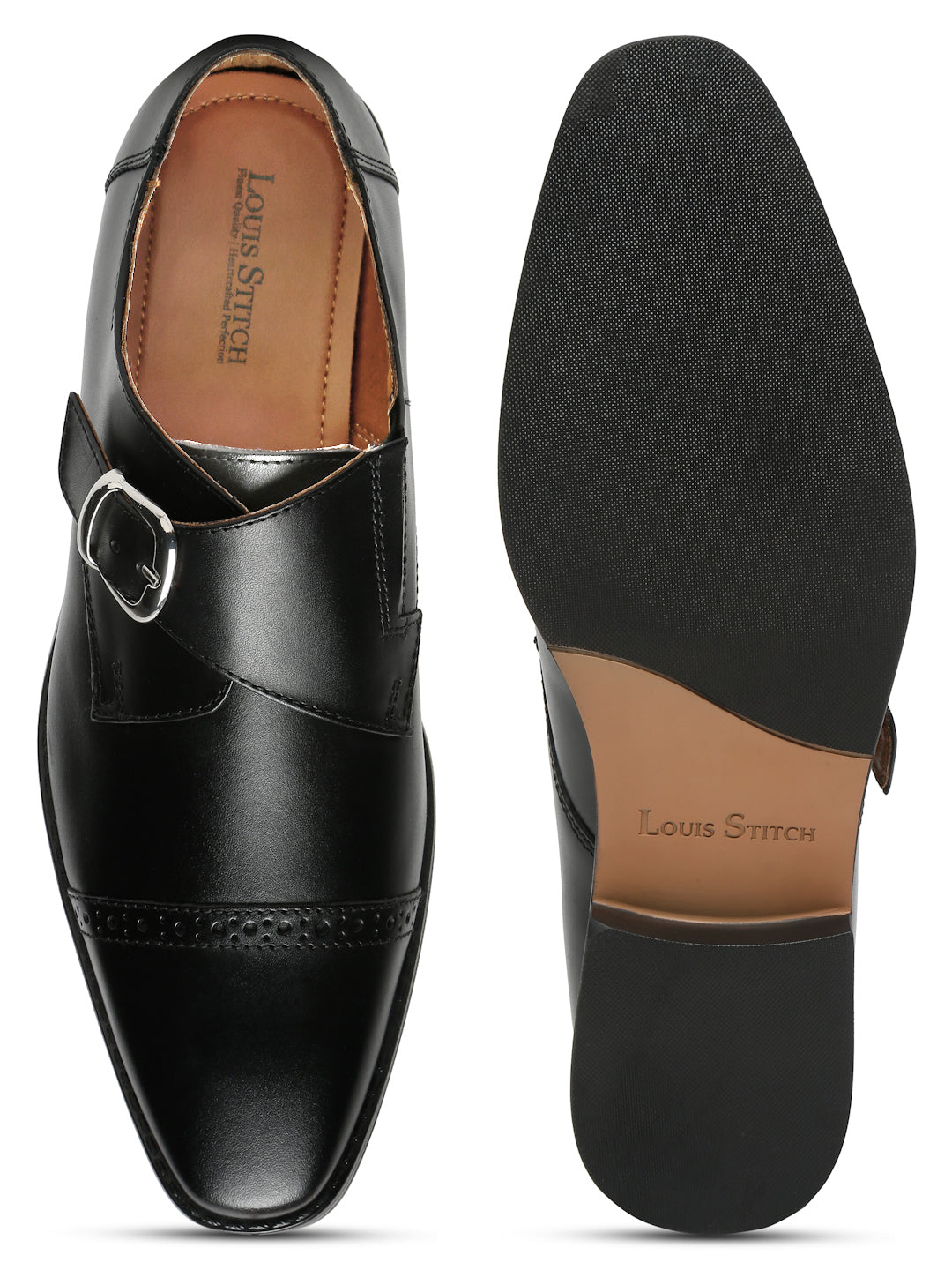 Jet Black Italian Leather Single Monk Strap Shoes