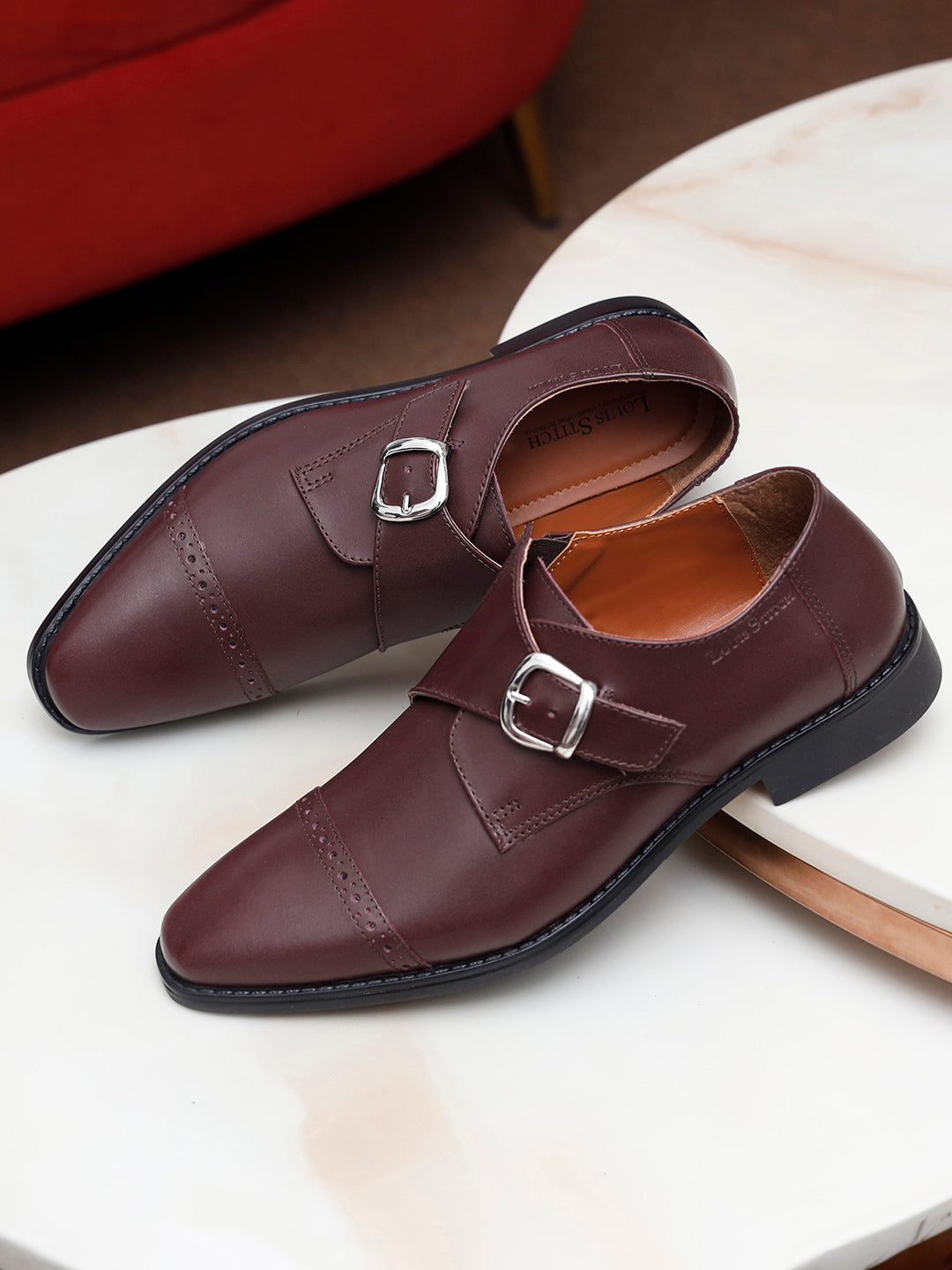 Rosewood Italian Leather Single Monk Strap Shoes
