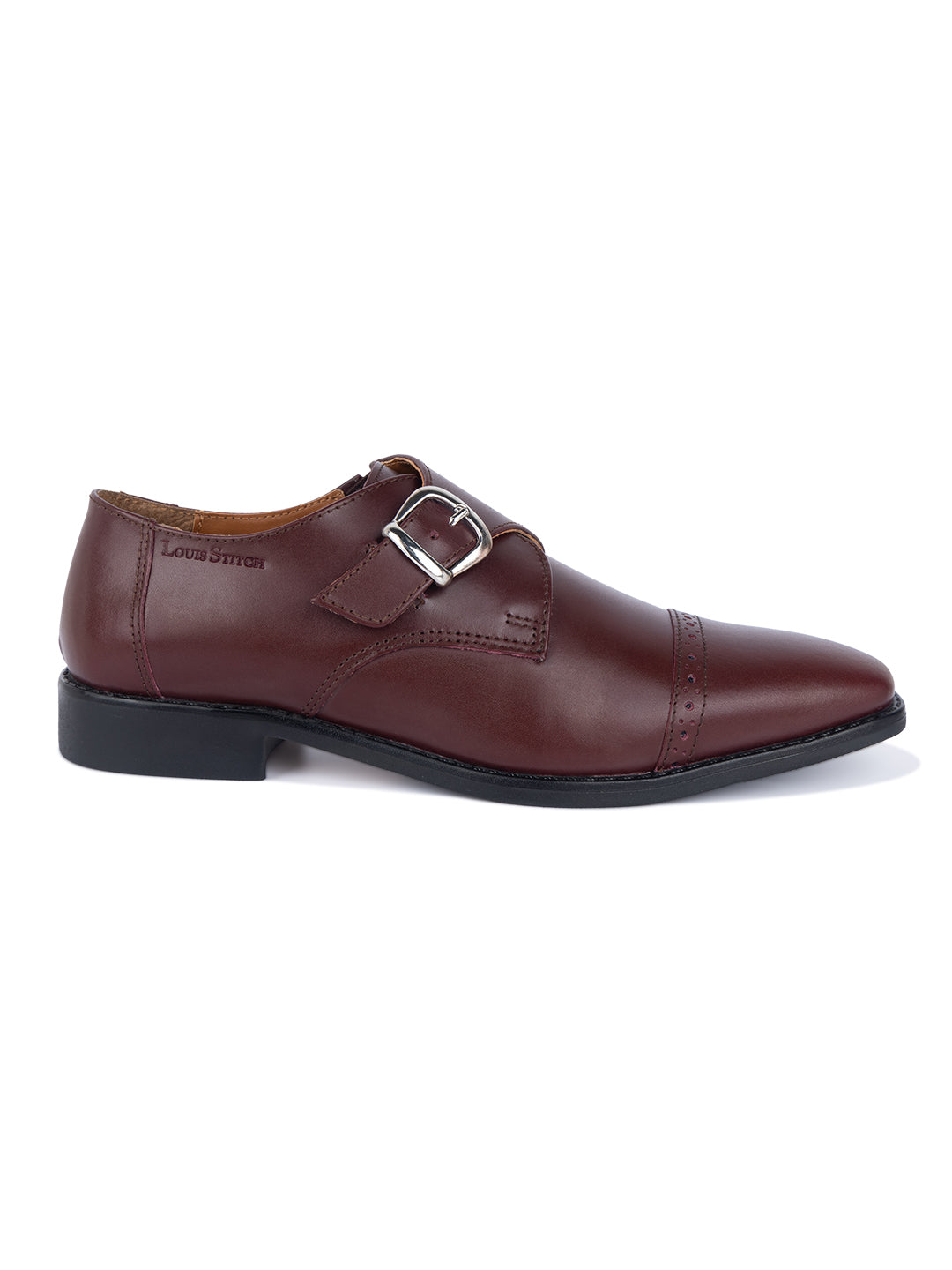 Rosewood Italian Leather Single Monk Strap Shoes