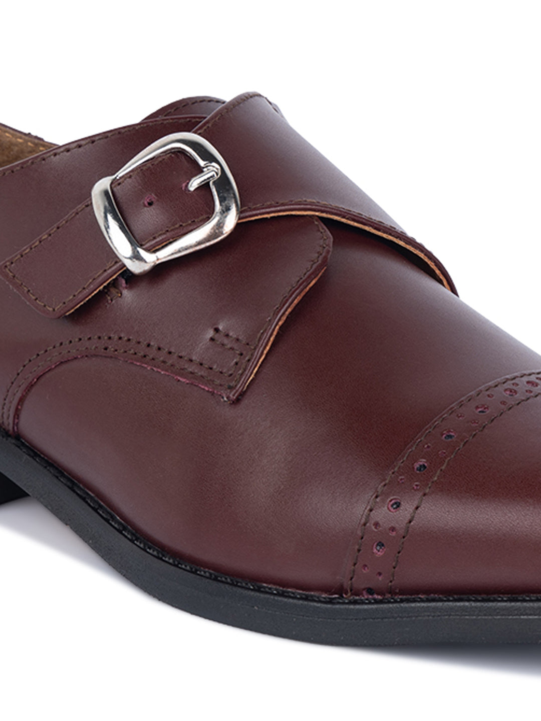 Rosewood Italian Leather Single Monk Strap Shoes