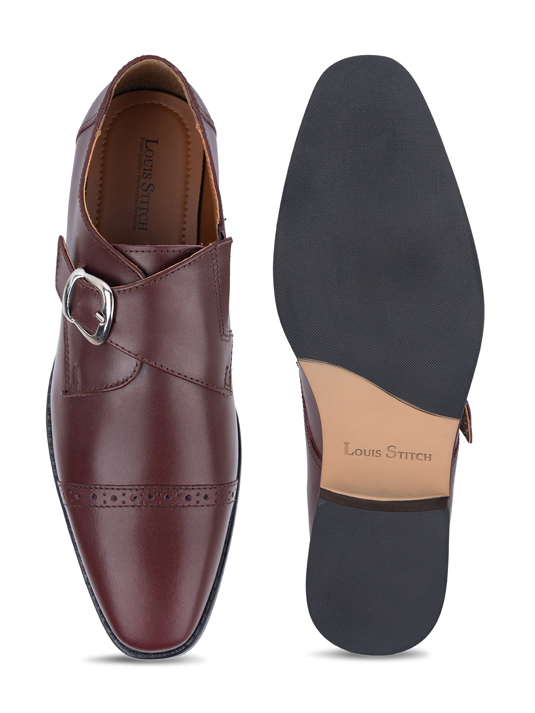 Rosewood Italian Leather Single Monk Strap Shoes