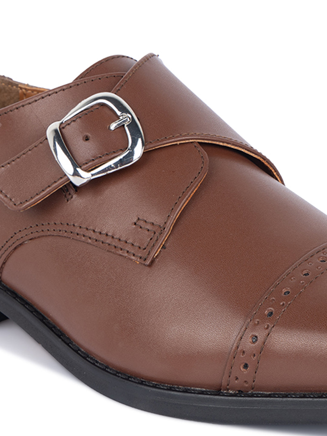 Tan Italian Leather Single Monk Strap Shoes